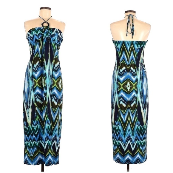 Valerie Bertinelli Boho Chevron Multicolor Maxi Dress Built In Bra Woman Size 6 - Picture 1 of 9